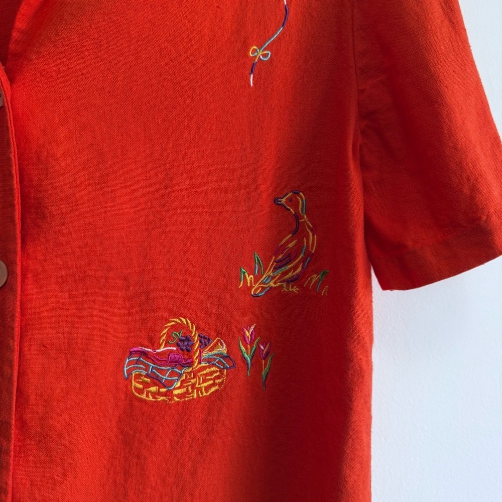 Vintage Dressbarn Orange Linen Embroidered Top Picnic Grandmacore Boho Sz 6 - Picture 3 of 8